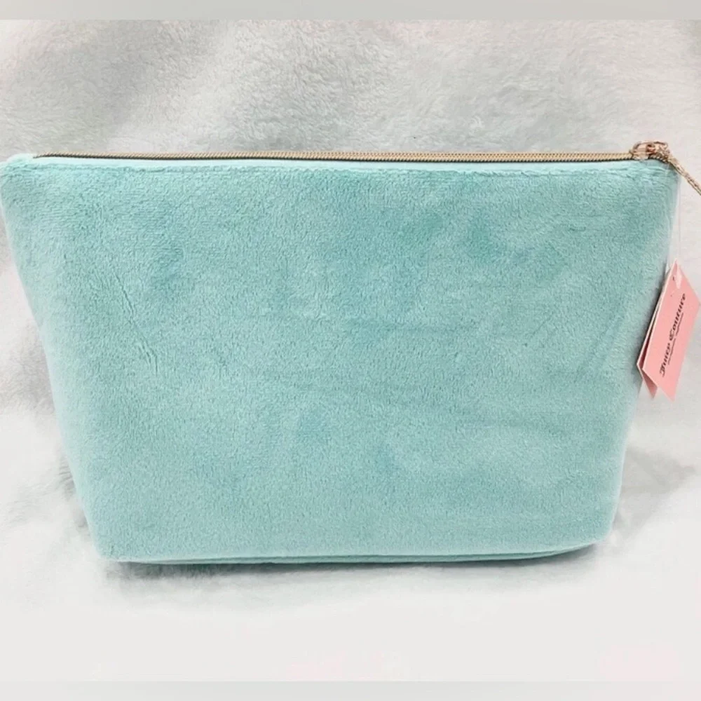 Juicy Couture Aqua Blue Velour ✈️ Travel Makeup Toiletry Cosmetics Bag NWT